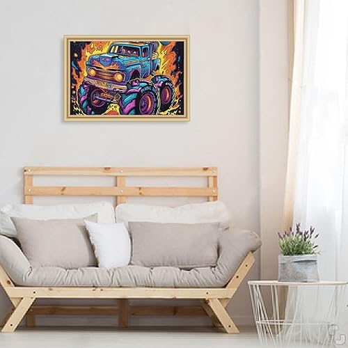 Miniatura 6 de Rompecabezas de camión monstruo con llama, 1000 piezas de material compuesto de madera de papel, con bolsa de almacenamiento e imagen de referencia