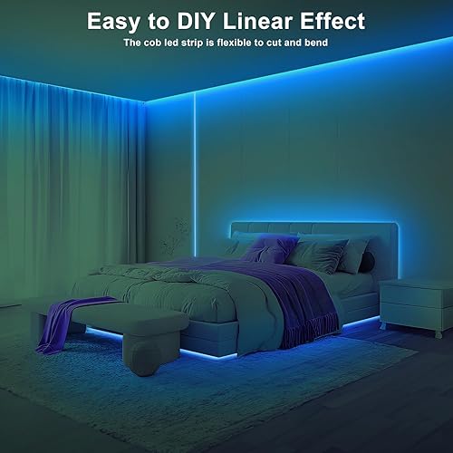 Miniatura 9 de Tatazone Tira de luces LED COB rojas Max con control remoto RF, tira de luz LED COB regulable de 16.4 pies, luz LED COB adhesiva para interiores,