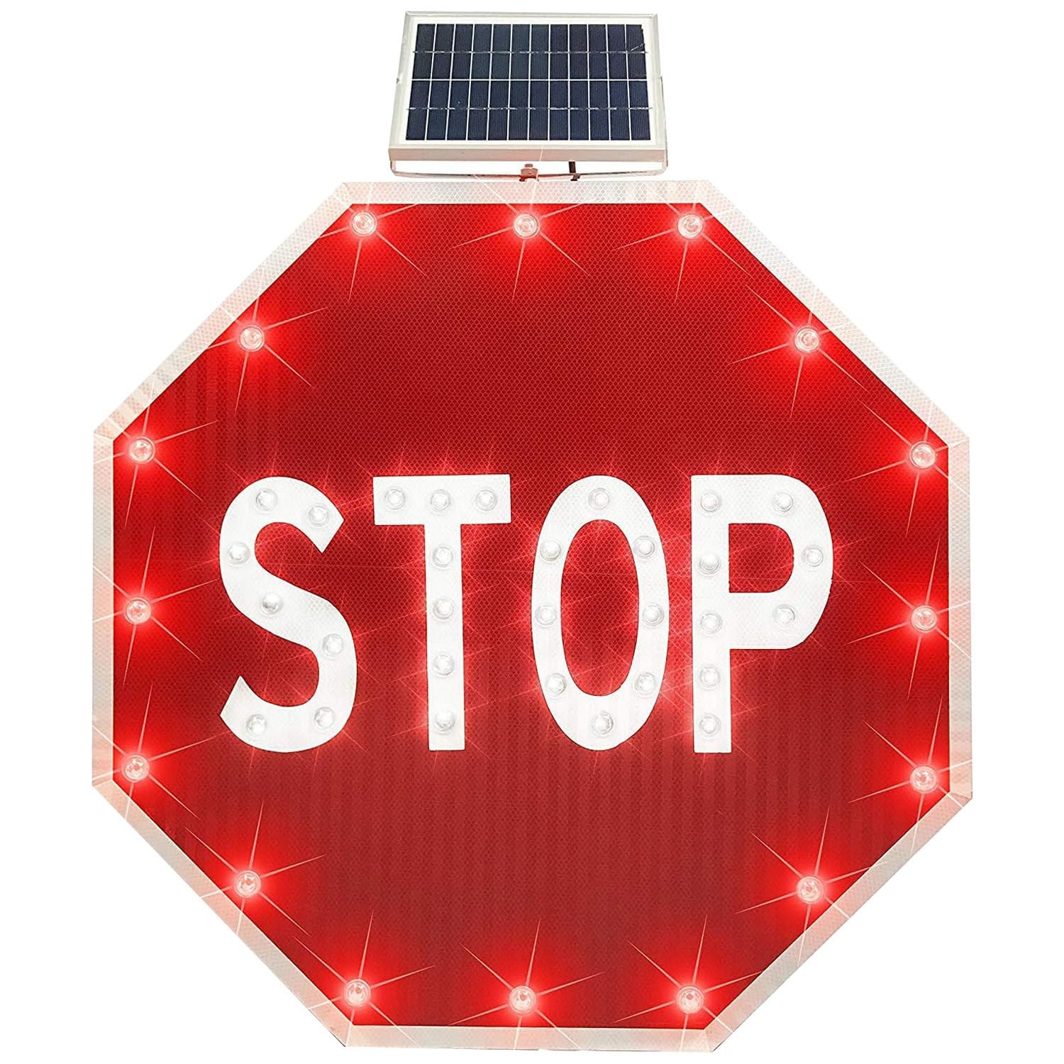 Señales de Alto solares, señal de Advertencia Octogonal con iluminación LED Solar de prohibición de estacionamiento, con película Reflectante de Grado Ingeniero 24IN-1