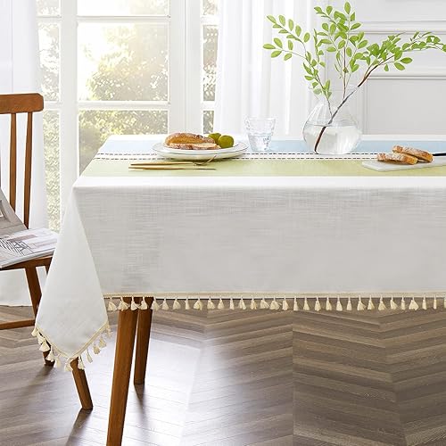 Miniatura 2 de QIANQUHUI Mantel bordado para mesa de comedor, a prueba de polvo, derrames, resistente a la suciedad, de algodón y lino, manteles rectangulares