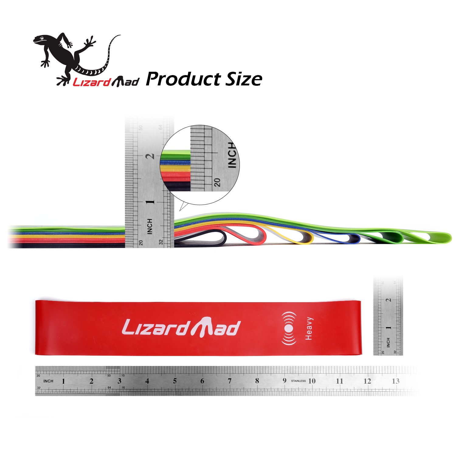 Resistance Loop Bands [Set of 6], LizardMad Natural Latex Fitness Exercise Bands for Workout, Pilates, Yoga, Rehab or Physical Therapy with Instructional Booklet, eBook (12