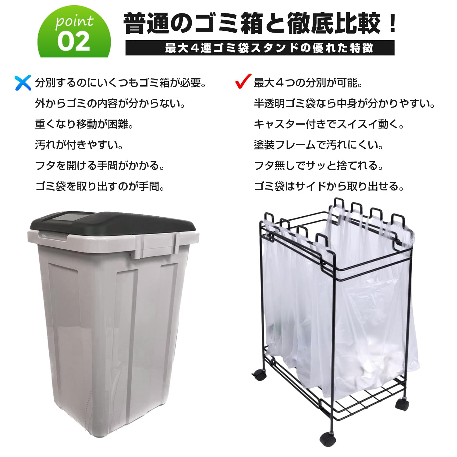 Amazon.co.jp: 4-Slot Trash Bag Stand Black Trash Bag Stand Sorting 