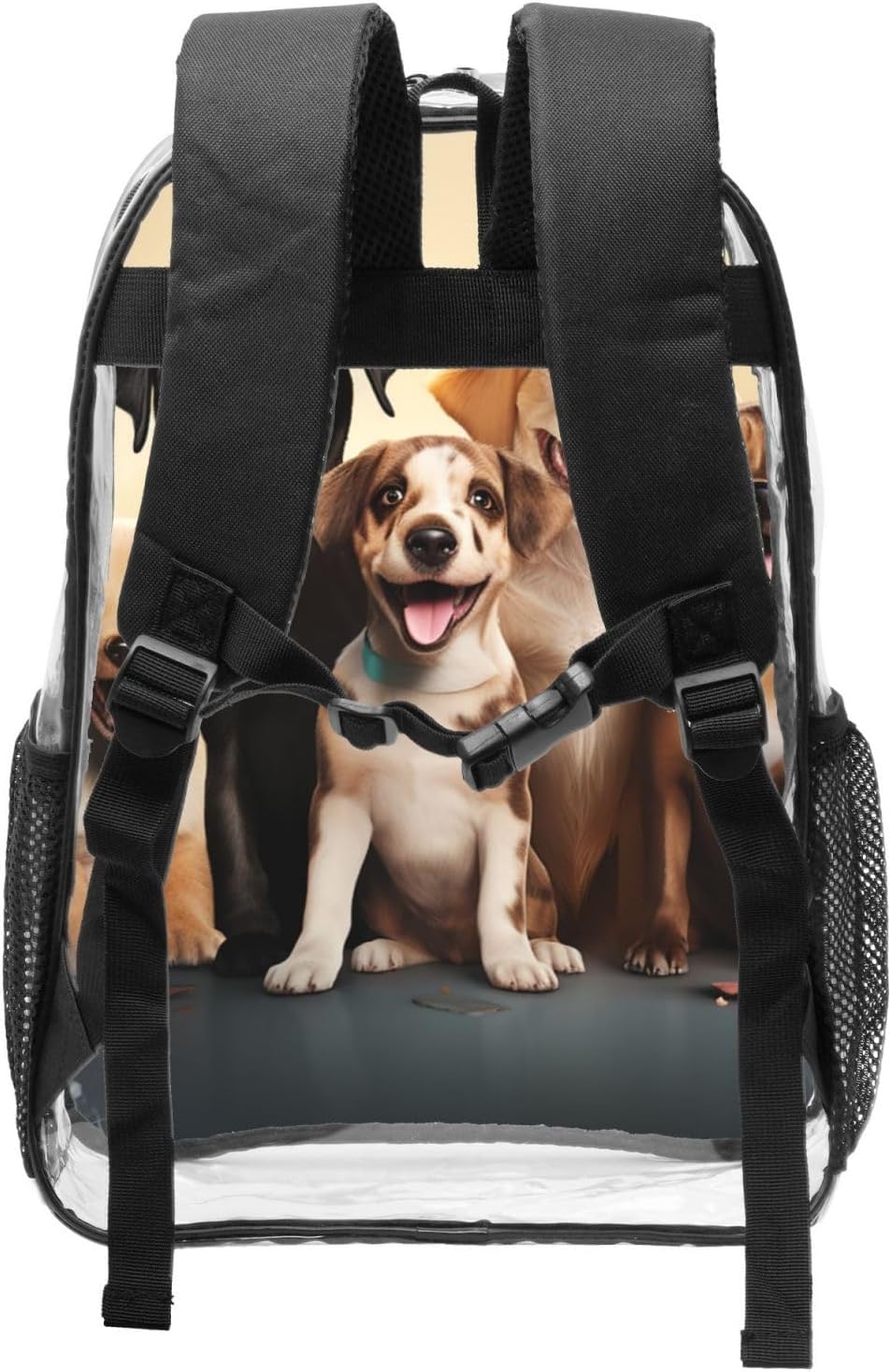 Dogs Happy Party Clear Backpack Heavy Duty PVC Transparent Backpacks Large See Through Bag for Work Travel