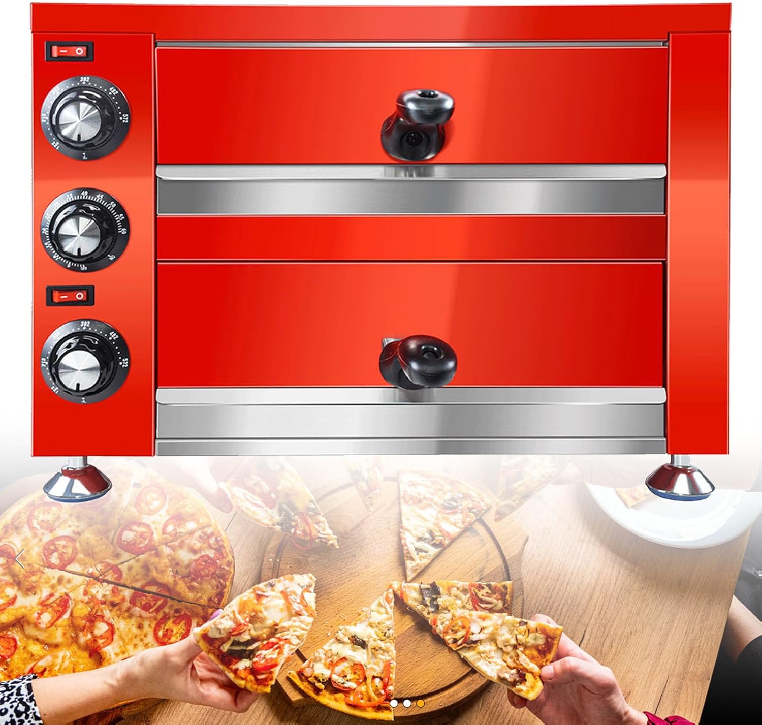 Commercial Pizza Oven, 12" Double Deck, 2200W Stainless Steel Electric Indoor Pizza Maker for Restaurant and Home, Ideal for Baking Pizza and Pretzels
