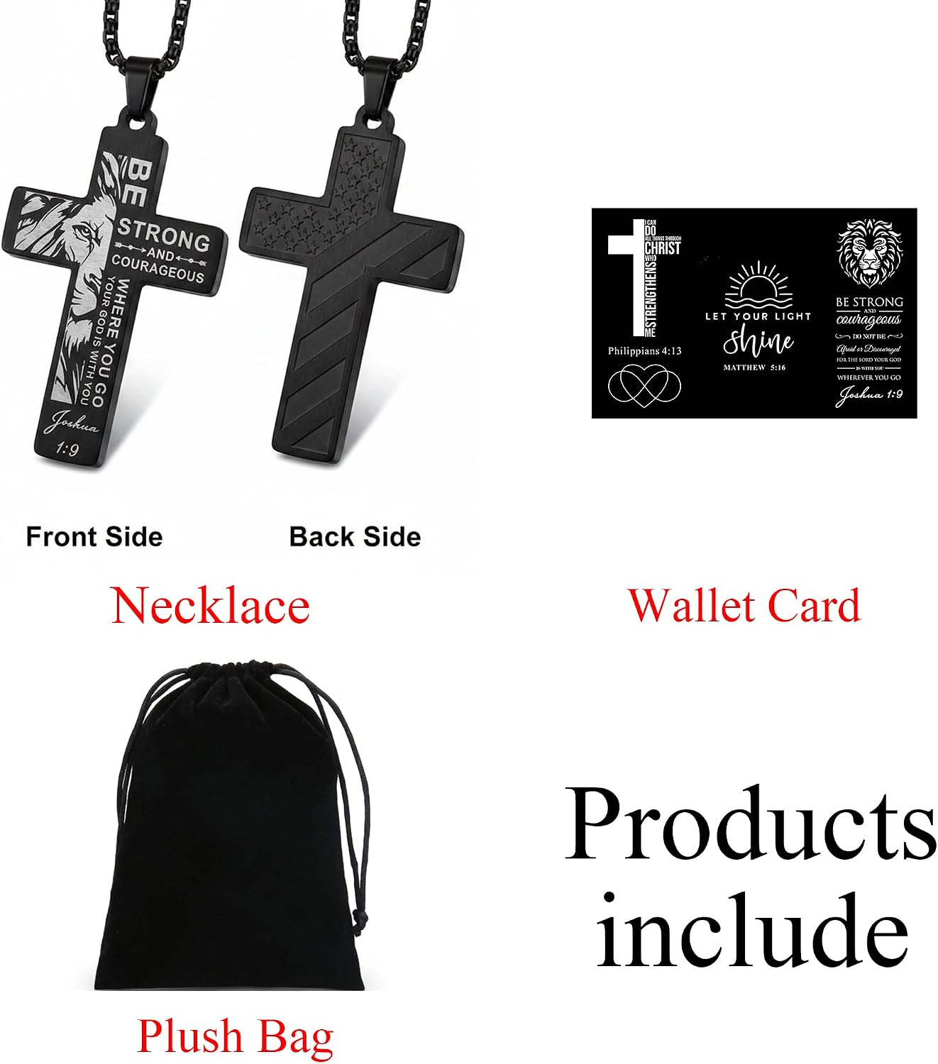 Stainless Steel Cross Necklace for Men American Flag Pendant Chain Christian Catholic Religious Gifts for Him/Son/Father/Teen/Husband Inspirational jesus Bible Verse Jewelry