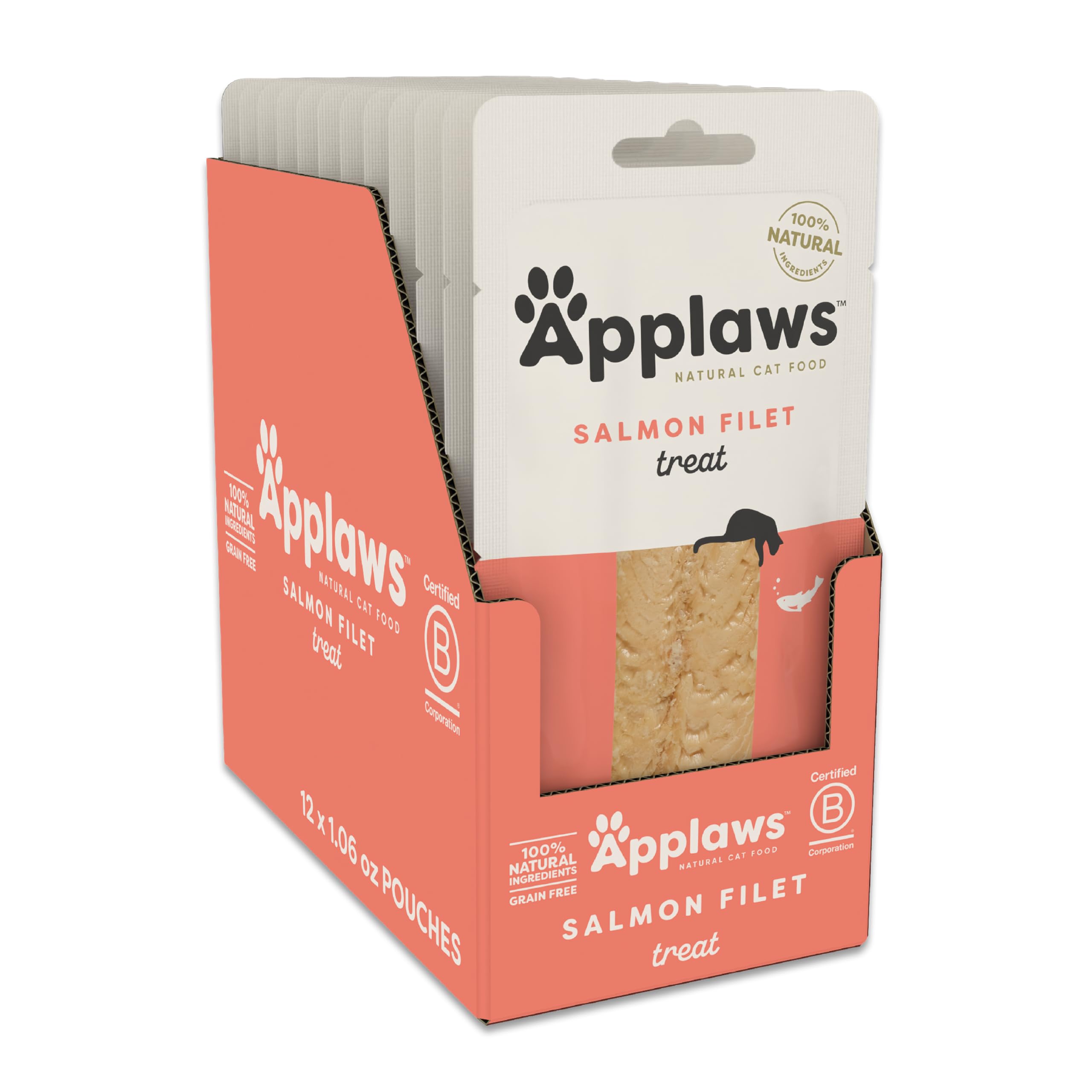 Applaws Natural Cat Treats, Grain-Free, High-Protein Whole Salmon Loins, Single-Ingredient Healthy Snack for Cats (12 x 1.06 oz Loins)