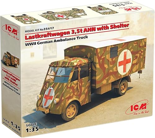 ICM Models Lastkraftwagen 3.5 T AHN con Shelter WWII - Kit de modelo de camión de ambulancia alemana