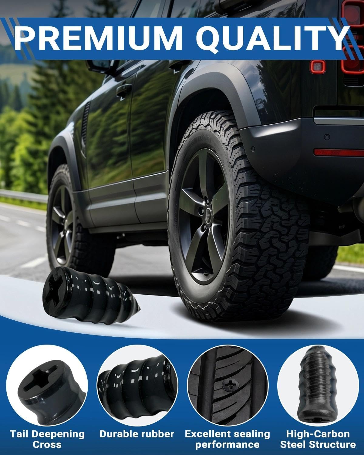 Tire Plugs Screw Type, Tire Repair Rubber Nail Kit with Screwdriver & Pliers, 36 pcs/2 Size, Quick Fix for Car, Truck and Motorcycle - Black