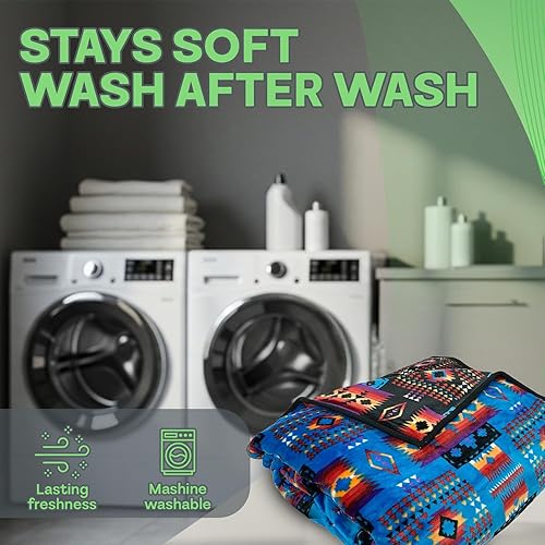 Miniatura 6 de Sacred Thread Manta de vellón de 79 x 95 pulgadas, mantas mexicanas reversibles, mantas aztecas vibrantes para decoración azteca para el hogar,