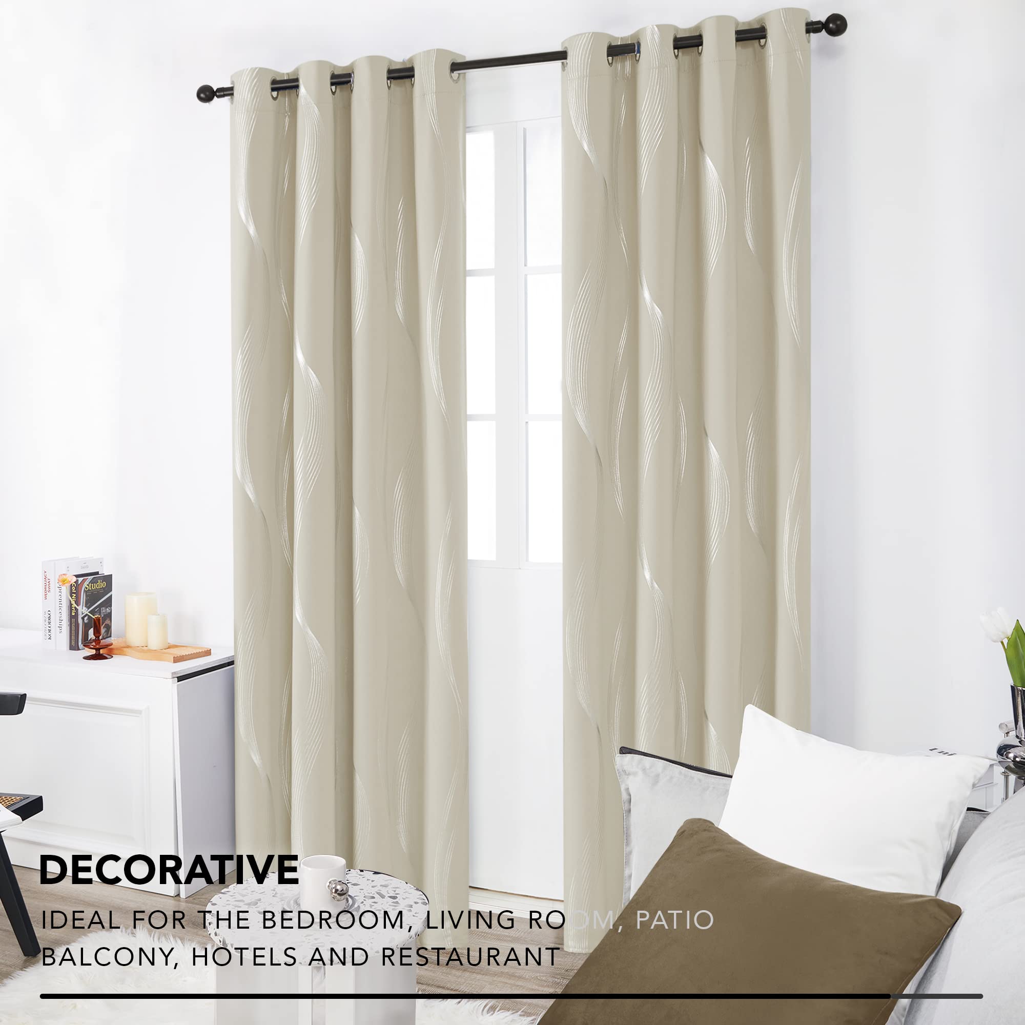 Tende Oscuranti Stelle Per Cameretta - Doppio Velo Termico, 140x200cm, Confezione 2 Pezzi, Cachi Chiaro - Foto 2