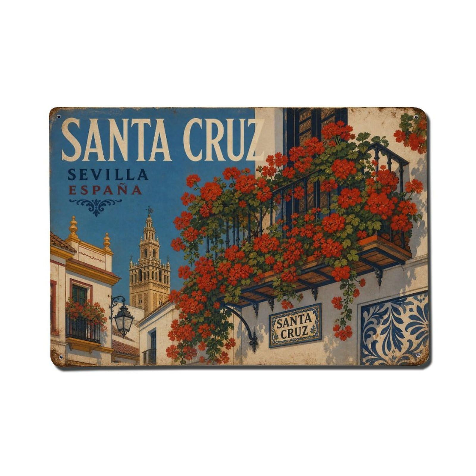 Metal Tin Sign Spain Santa Cruz Vintage Travel