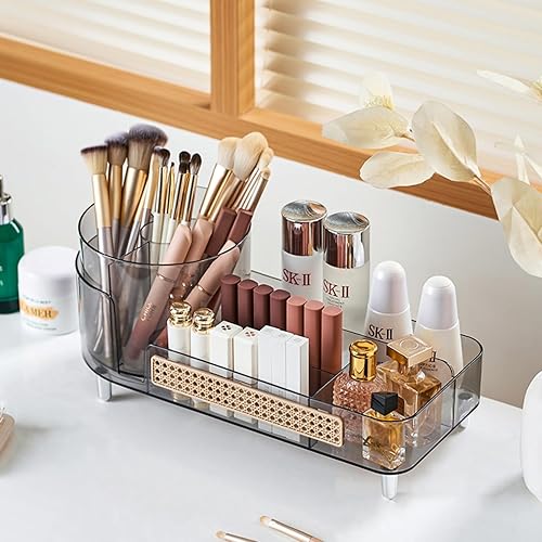 Miniatura 6 de Organizador de maquillaje giratorio, organizador de cuidado de la piel de gran capacidad, organizador de maquillaje de baño 2 en 1, vitrina de