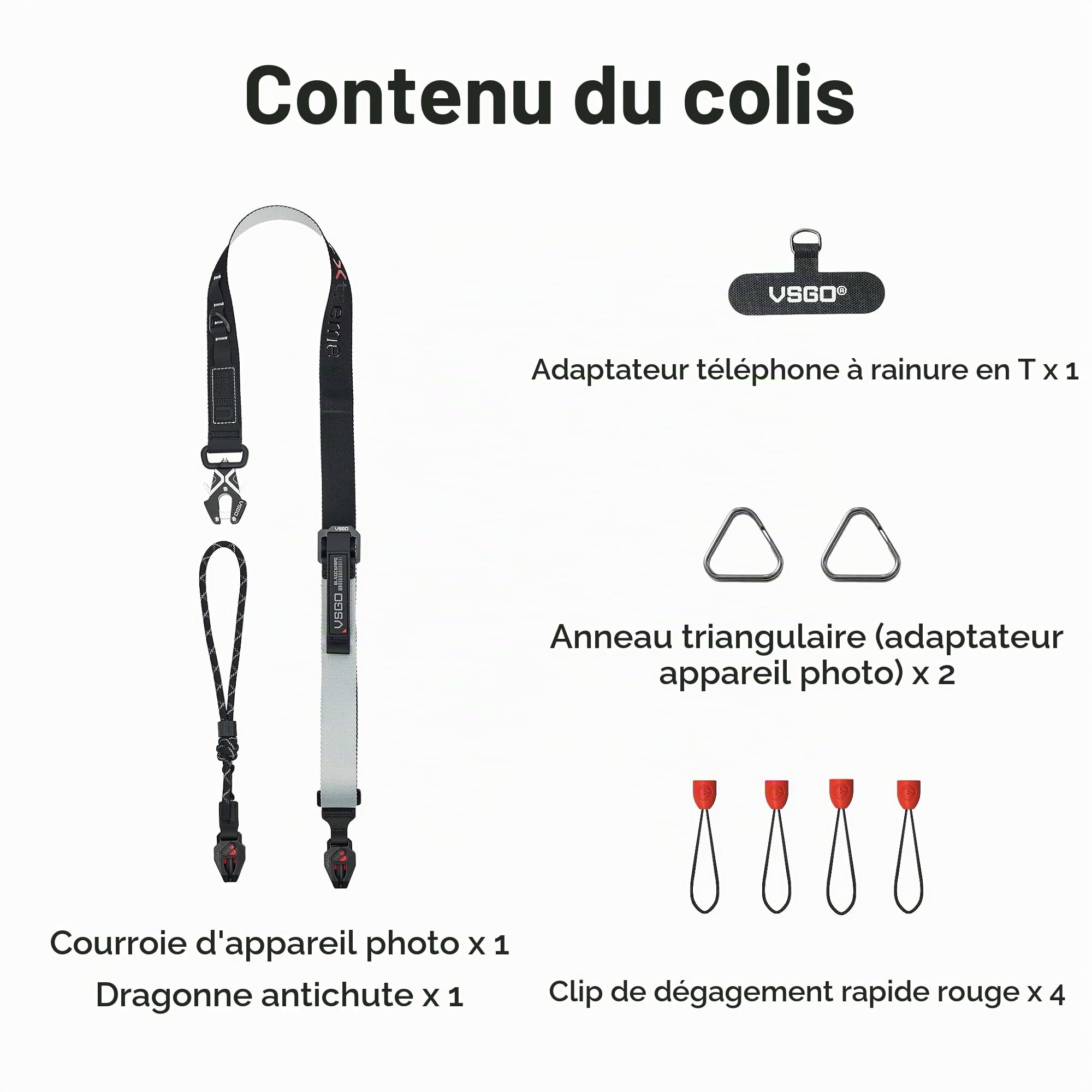 VSGO Black Snipe Urban Sangle d'appareil photo – Libération rapide, anti-torsion, sangle confortable en nylon, compatible avec reflex numérique, sans miroir, téléphone et caméra d'action, gris et noir