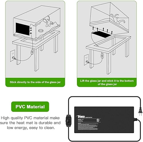 Vista 20 de iPower Almohadilla de calor para reptiles de 8 x 18 pulgadas, calentador de terrario para tortugas, lagartos, ranas y otros animales pequeños