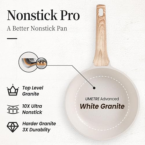 Miniatura 3 de Juego de ollas y sartenes, juegos de utensilios de cocina de inducción antiadherentes blancos con asas que se mantienen frescas, juegos de sartenes