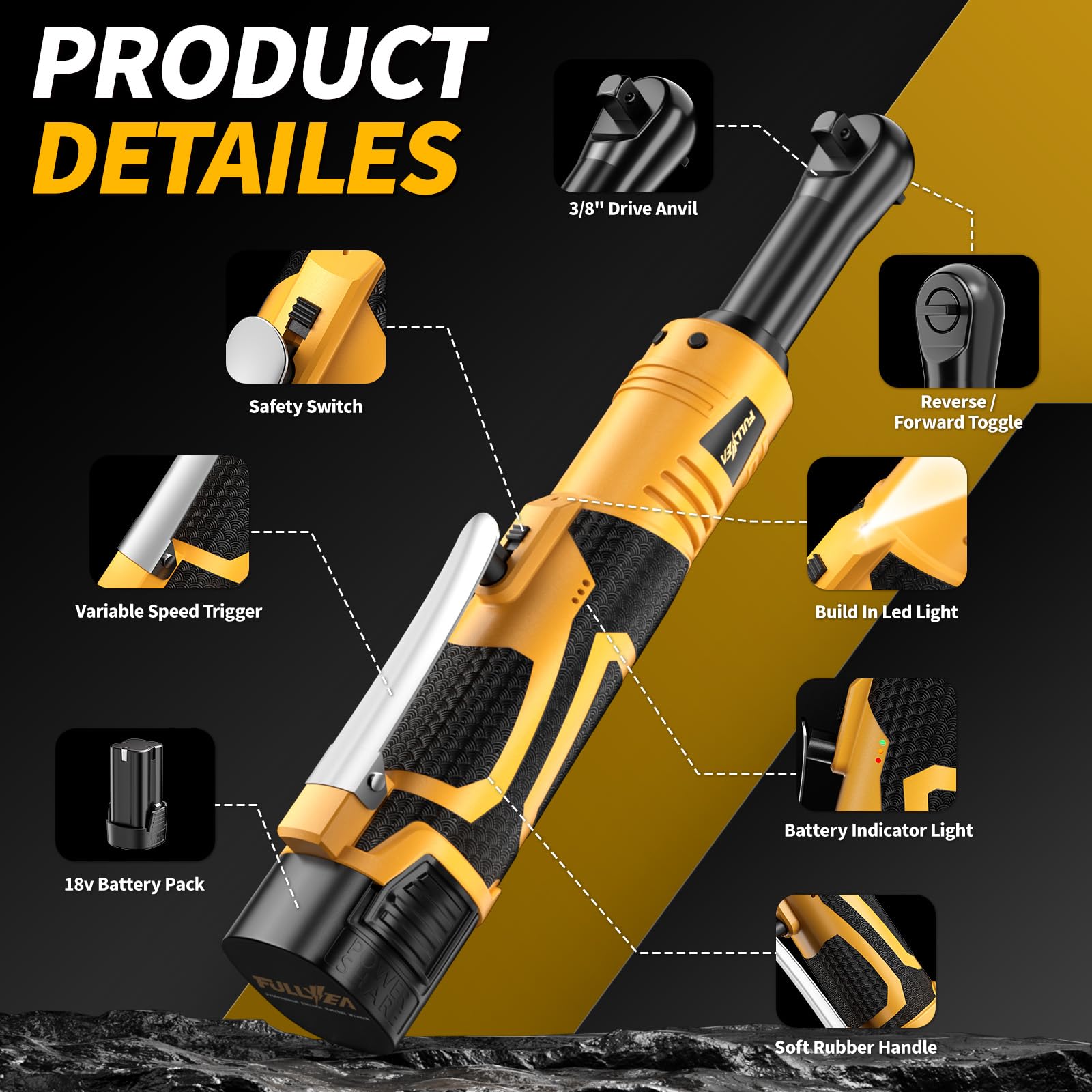 FULLYEA Cordless Ratchet Wrench - 40 ft-lbs Torque -9