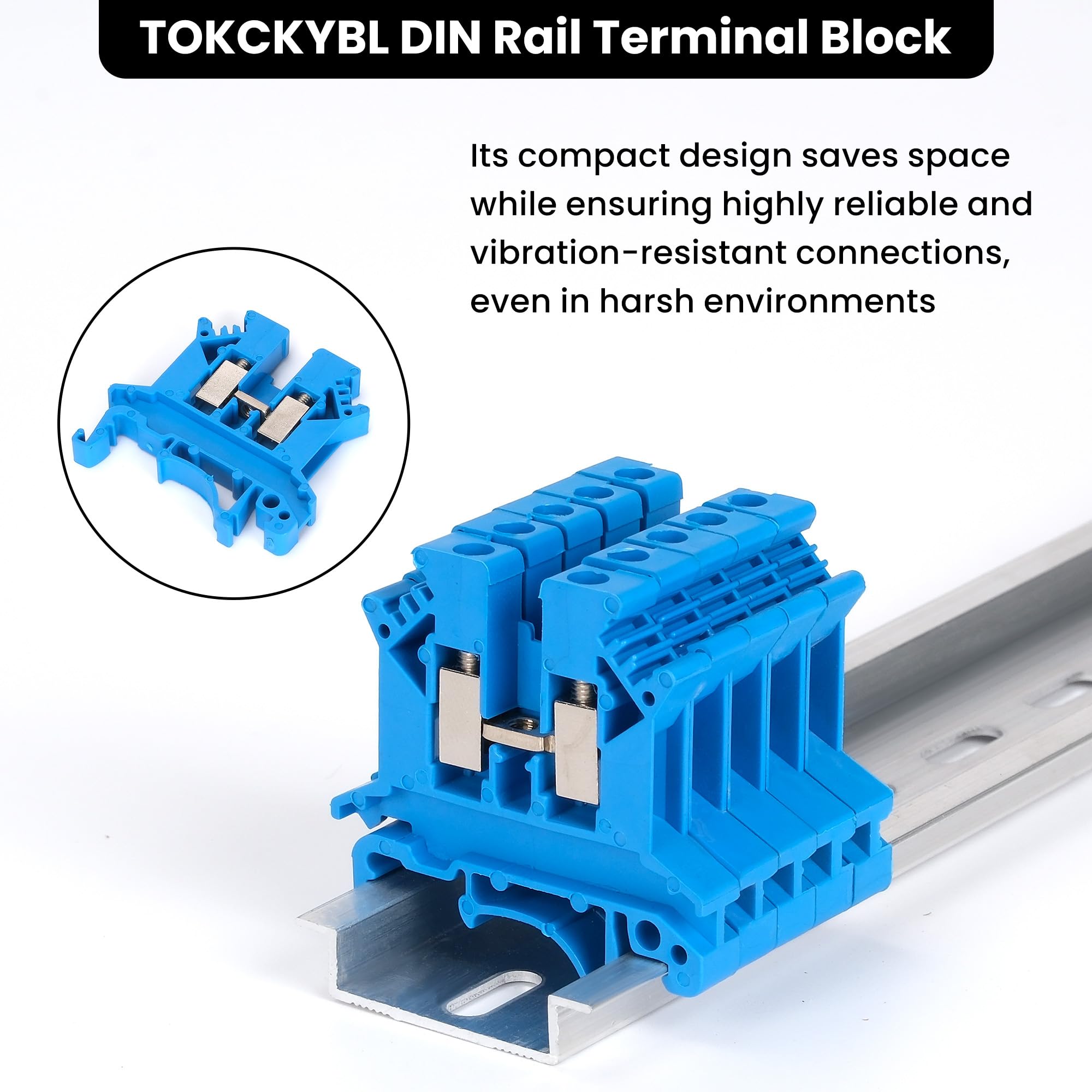 Morsettiera per guida DIN UK2.5B, 32 A, 690 V, 22-14 AWG, sicura, durevole e versatile, soluzione su guida DIN (blu)