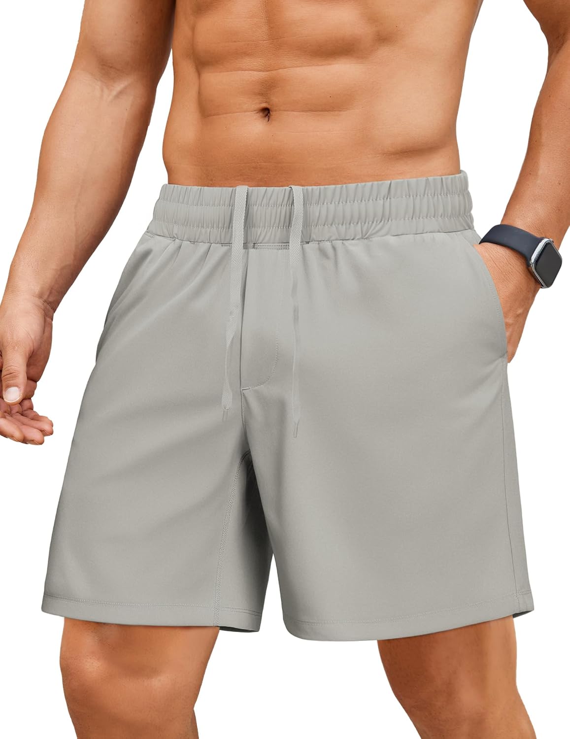 PINSPARK Men's Gym Workout Shorts - 7" Quick Dry Running Athletic Shorts with Towel Loop and Zipper Pockets