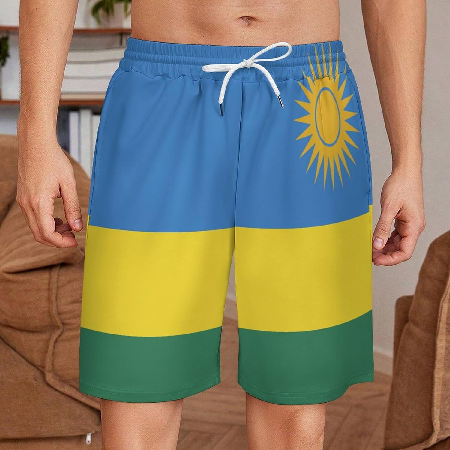 Fattyeery Men's Swim Trunk Saint Vincent and The Grenadines Flag Soft Short Sweatpants for Swimwear Bathing Suits Swim Shorts