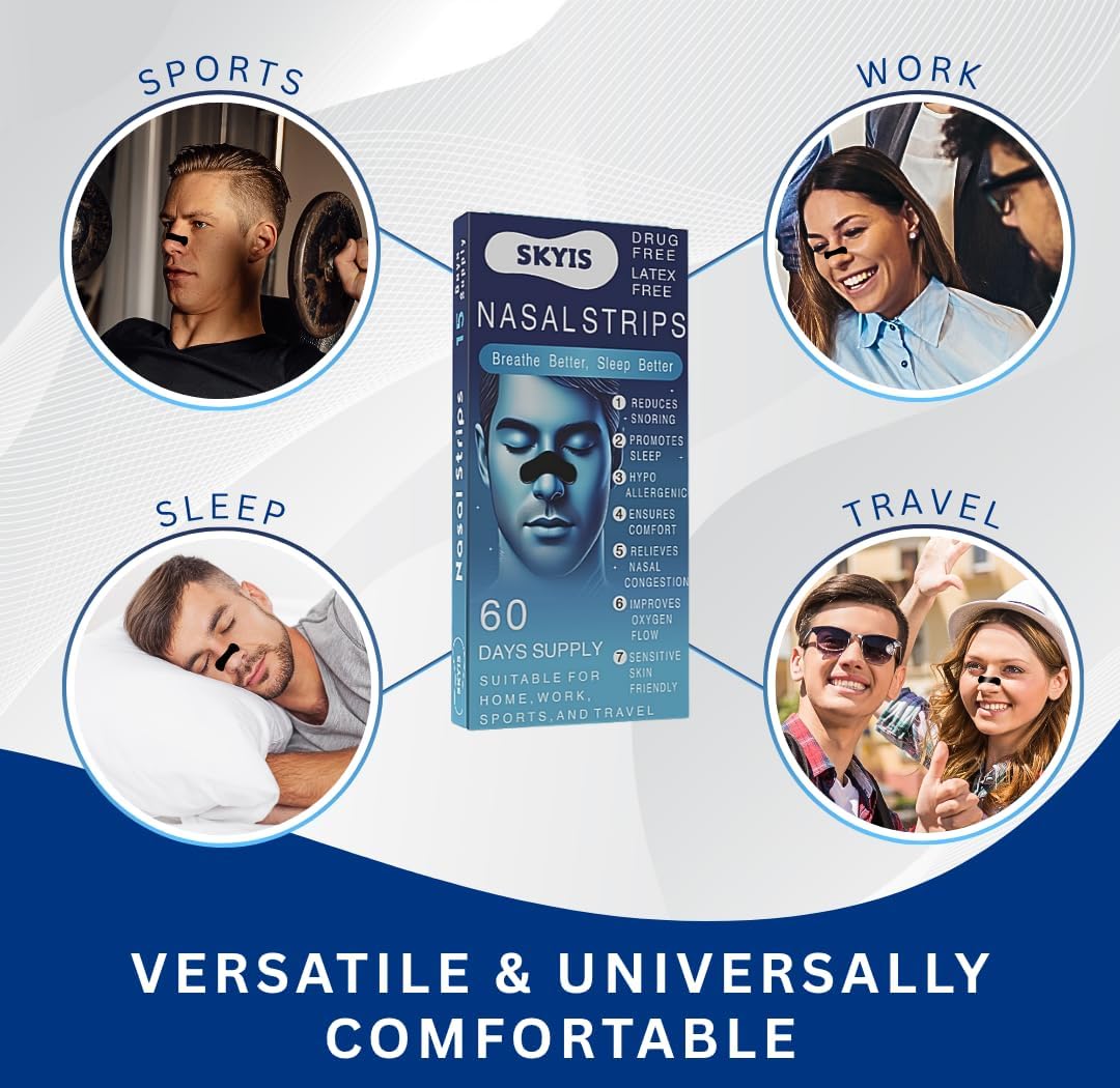 Nasal Strips for Better Breathing, 60 Count Strong Hold Nose Strips for Day & Night Use, Sweat Resistant, Comfortable Fit, Helps Reduce Snoring Sounds & Support Clear Breathing - Image 7