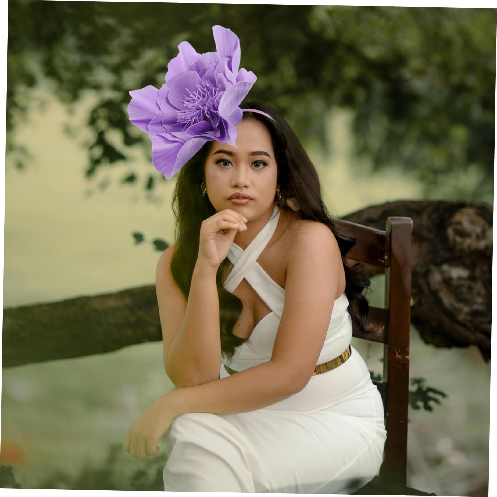 Gatuida Diadema con Gran Flor Artificial Morada Tocado Floral Elegante para Mujer Accesorio de Pelo para Bodas Fiestas y