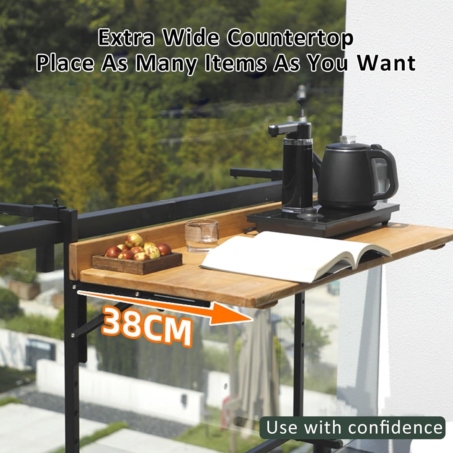 Balcony Bar Table for Railings,Folding Workbench,Stable Sturdy Wall Table,Outdoor Indoor Folding Hanging Table,Study Work Bench,Wall-Mounted Small Folding Space Saving Serving Table Desk(60x38cm)