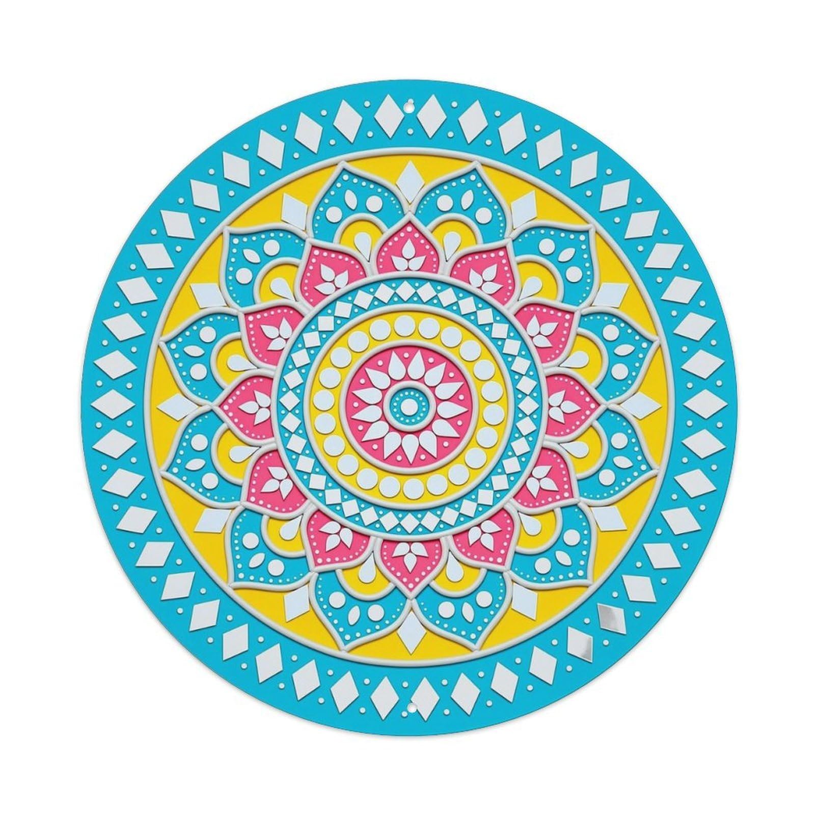 Colorful Geometric Mandala Design Pattern Vintage Round Tin Sign Retro Metal Wall Decor Metal Poster, Home Bar Garage Cafe Wall Art Decoration 8x8Inches