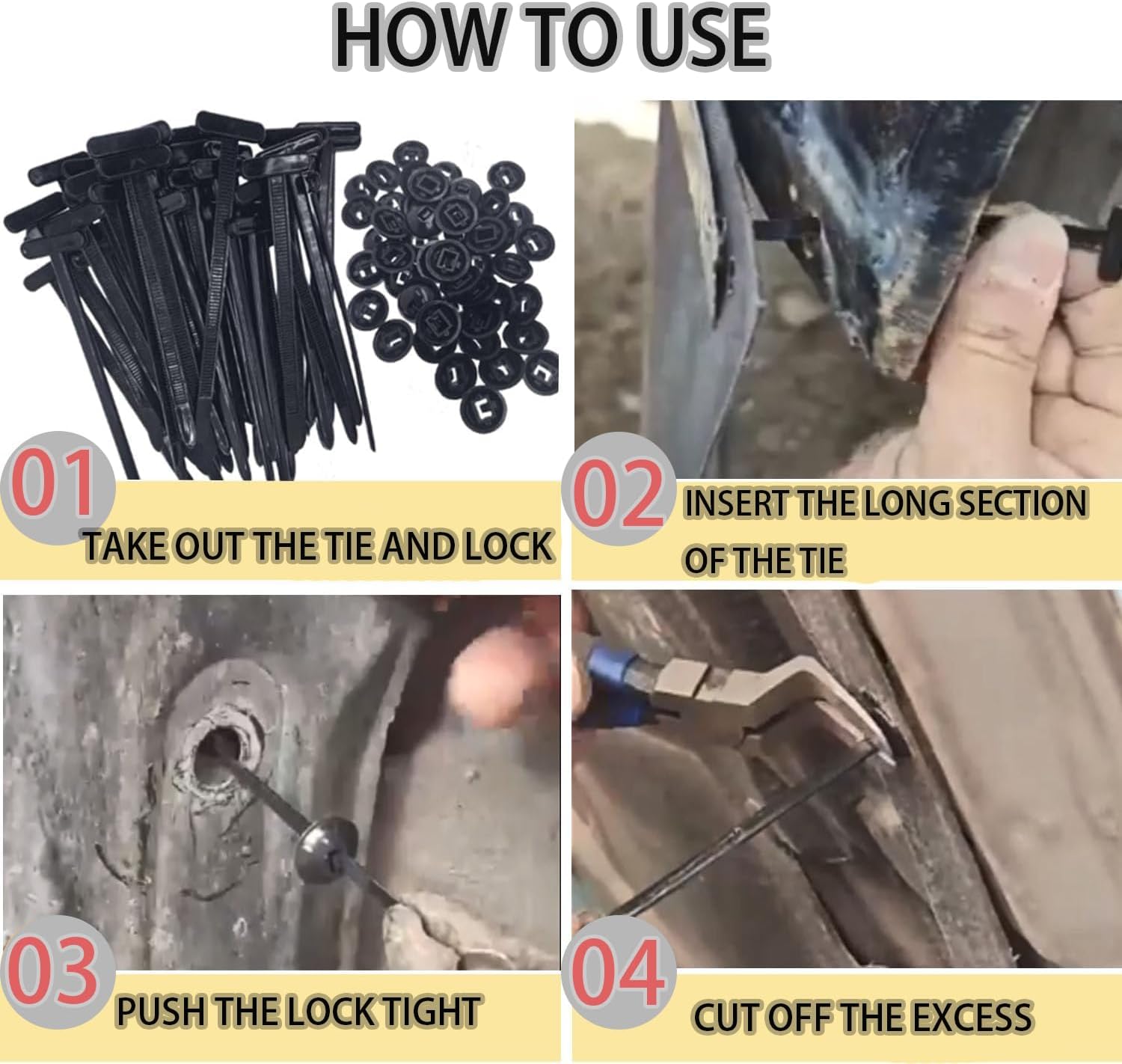 100 Pcs New Multifunctional Nylon Universal Cable Ties with Pin Buckle Design - UV Resistant Plastic Fasteners for Car Body Repair & Daily Automotive Maintenance
