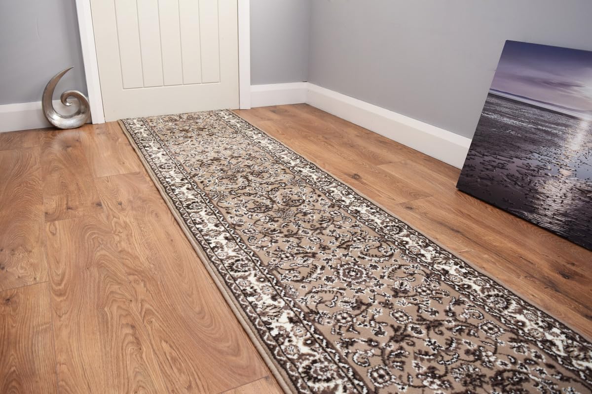SrS Rugs® Luna Collection, Modern Long Carpet Runner Rug for Entrance Hall and Stairs. Smooth Soft 8mm Depth Pile. 70cm Wide. Any length (Classical Beige, Length: 30' (914cm)) — image 1