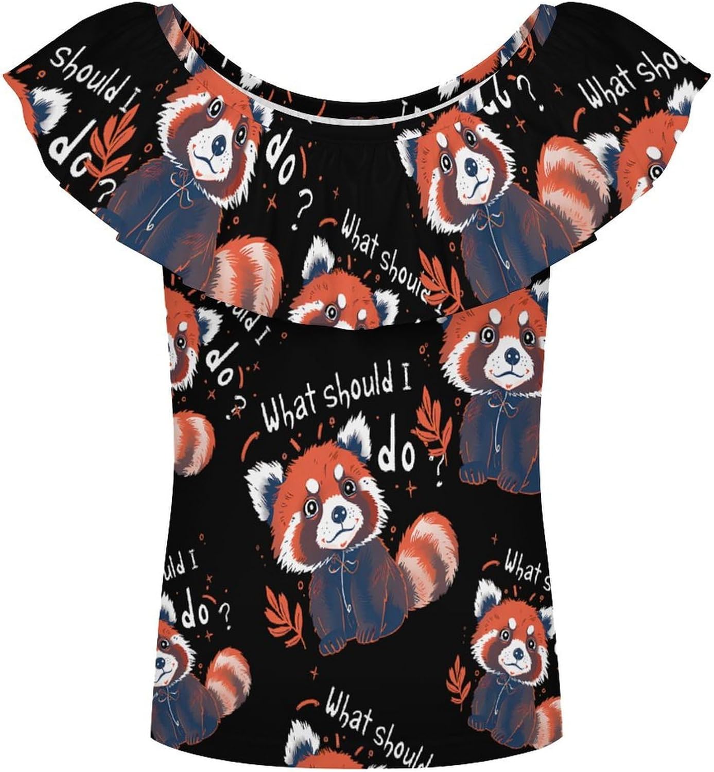 Forgetful Red Panda Girls T-Shirts Top Ruffle Short Sleeve Blouse Casual Graphic Tees