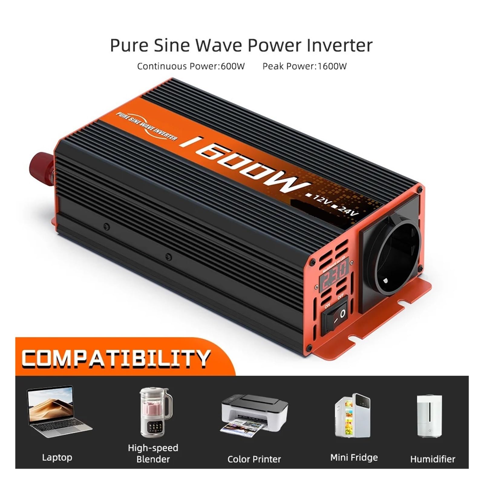 Inversor De Onda Sinusoidal Pura De 12 V CC A 220 V CA, 1600 W, Voltímetro LED, Transformador, Accesorios For El Hogar Y La Autocaravana. Amplia Gama De Aplicaciones