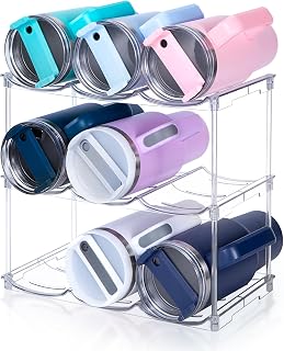 SPOSPO Stackable Water Bottle Organizer for Stanley 40oz Tumbler - 3 Pack Cabinet Holder for YETI, Hydro Flask, Kitchen Pantry Storage Rack