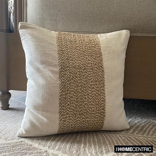 Miniatura 5 de The HomeCentric Funda de almohada color crudo, funda de almohada de cordón de yute de 18 x 18 pulgadas (17.7 x 17.7 in), fundas de almohada