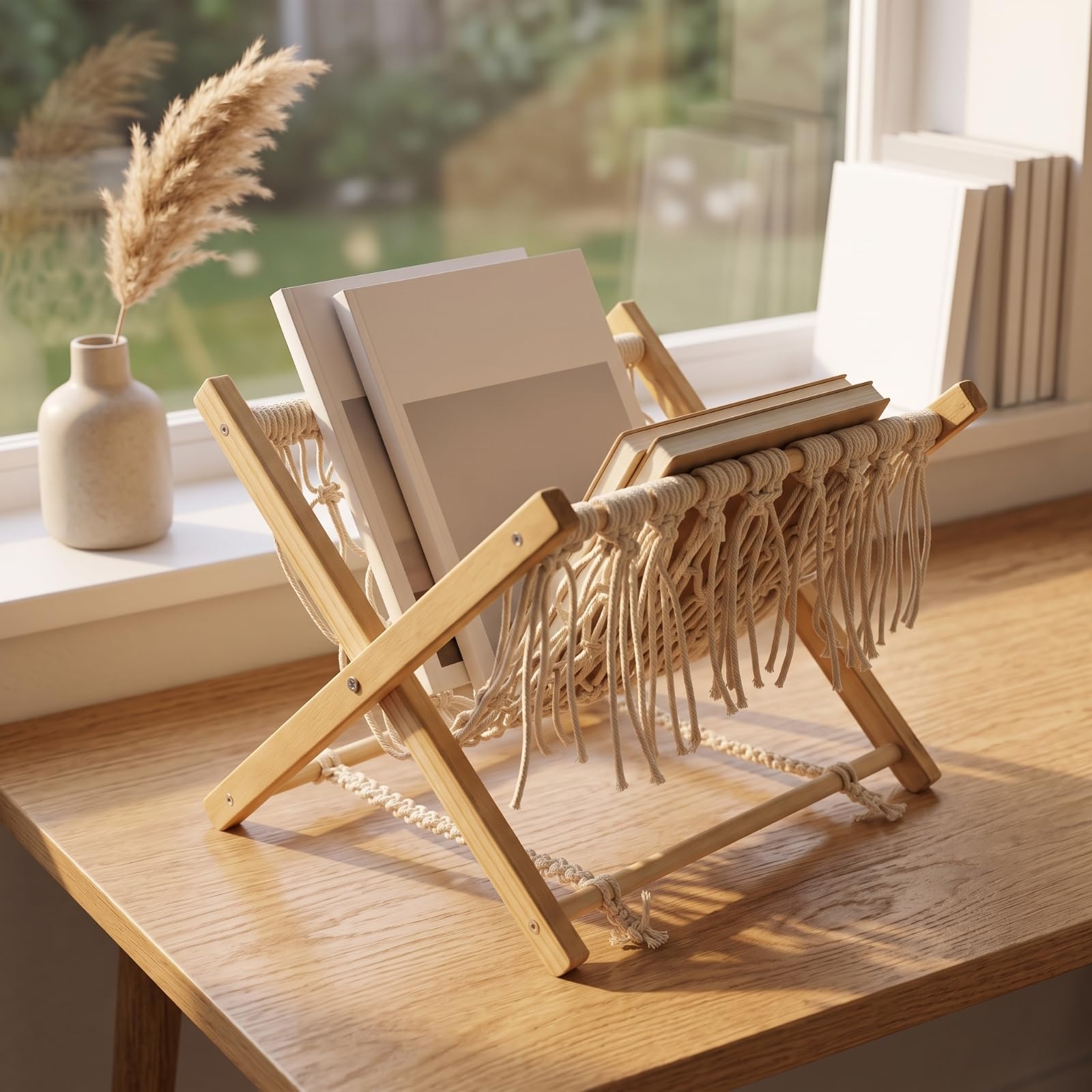 Stabil Zeitschriftenständer mit Makramee, Style to 1, 32 × 32 cm