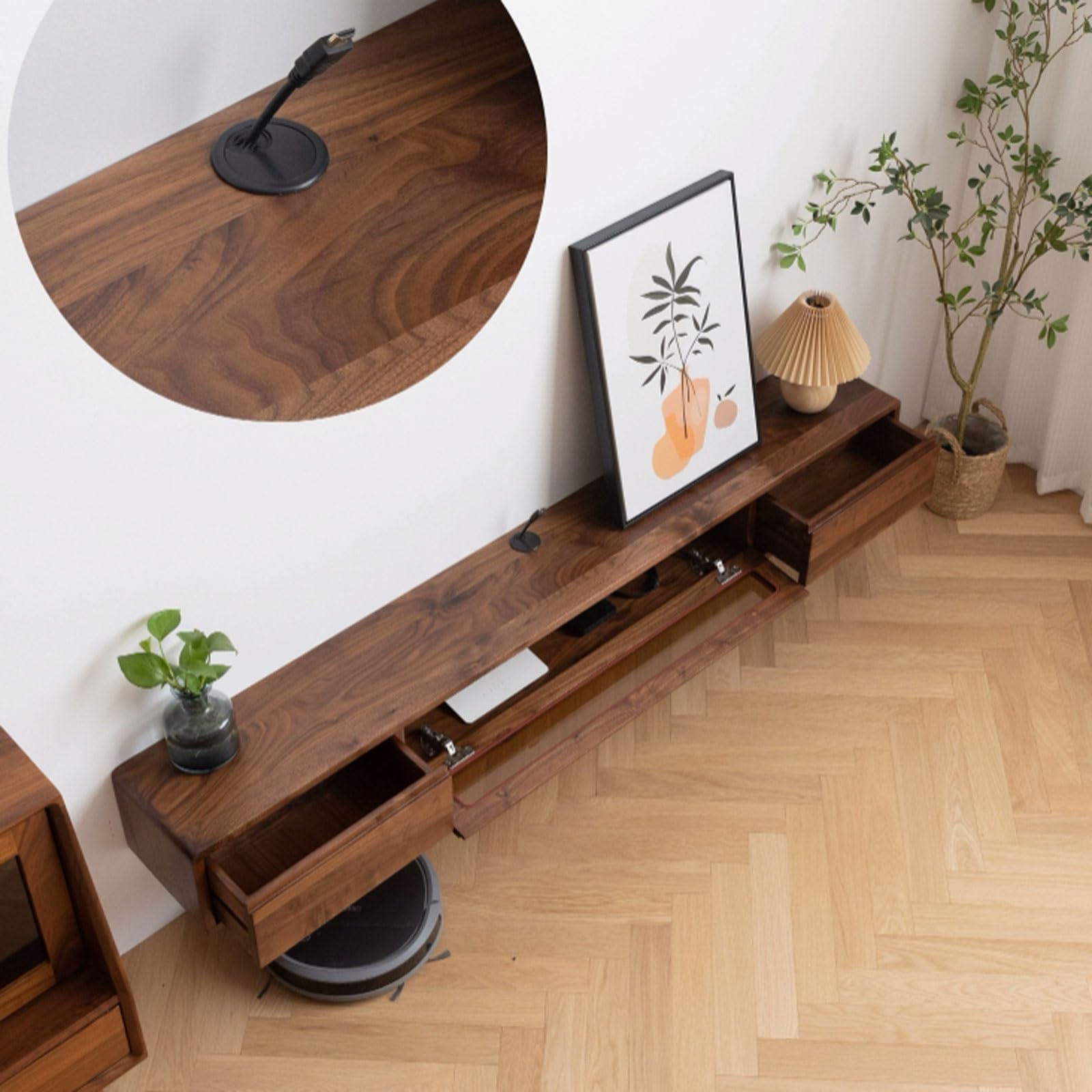 Soporte De Tv De Pared, Soporte De Tv Flotante De Madera Para Colgar En La Pared, Mueble De Tv Para Centro De Entretenimiento De Pared, Estante Moderno Para Tv Con Organizador De Cables Y Router Wifi