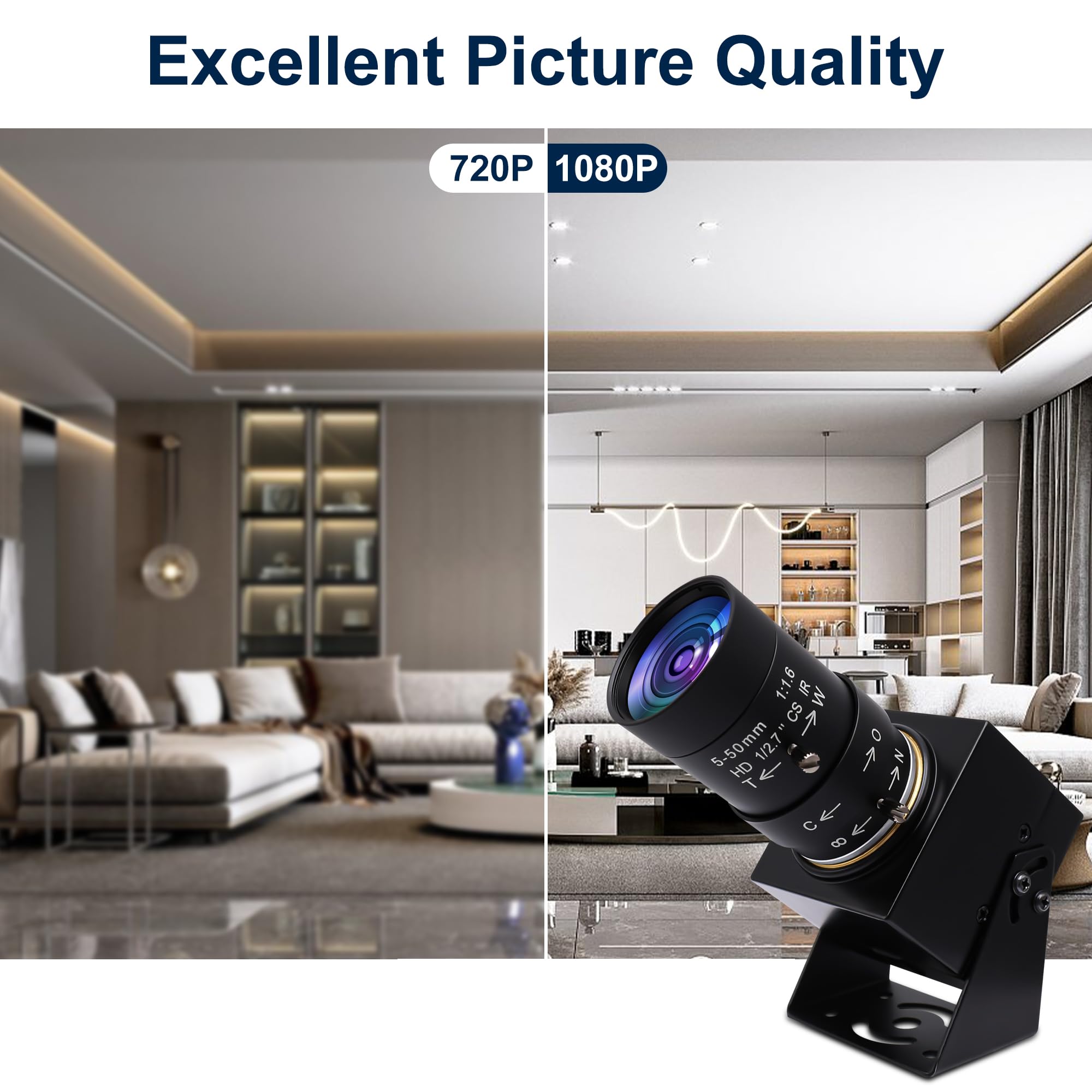 ELP USB Camera 1080p Low Illumination Webcam 5-50mm Optical Zoom Lens Variable Focus IMX323 Camera USB Compatible with Mac/Windows/Android, 2MP Full HD Web Camera USBFHD06H-SFV(5-50