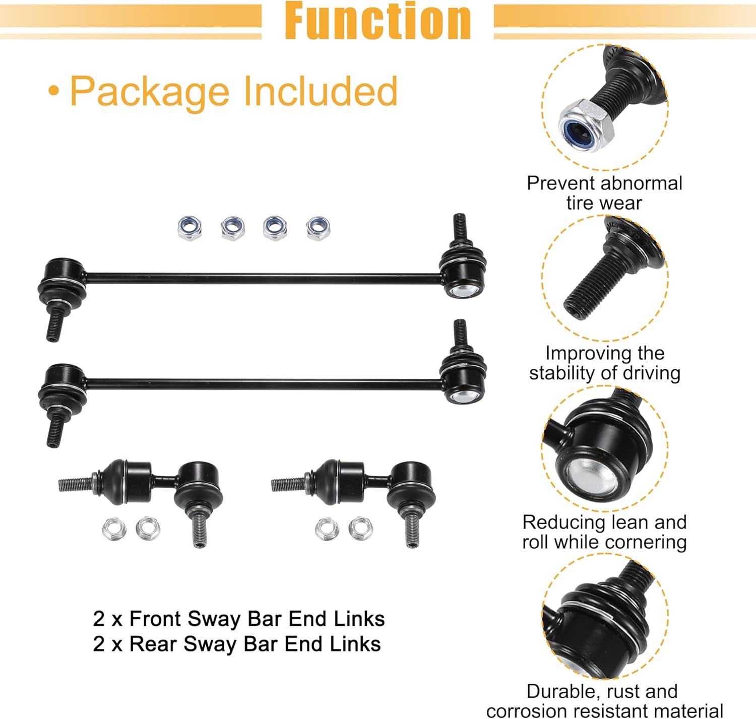 uxcell 4pcs Front Rear Sway Bar Links Stabilizer End Link Suspension Kit for Mazda 3 2004-2009 for Mazda 5 2006-2015 No.K80235/K80867