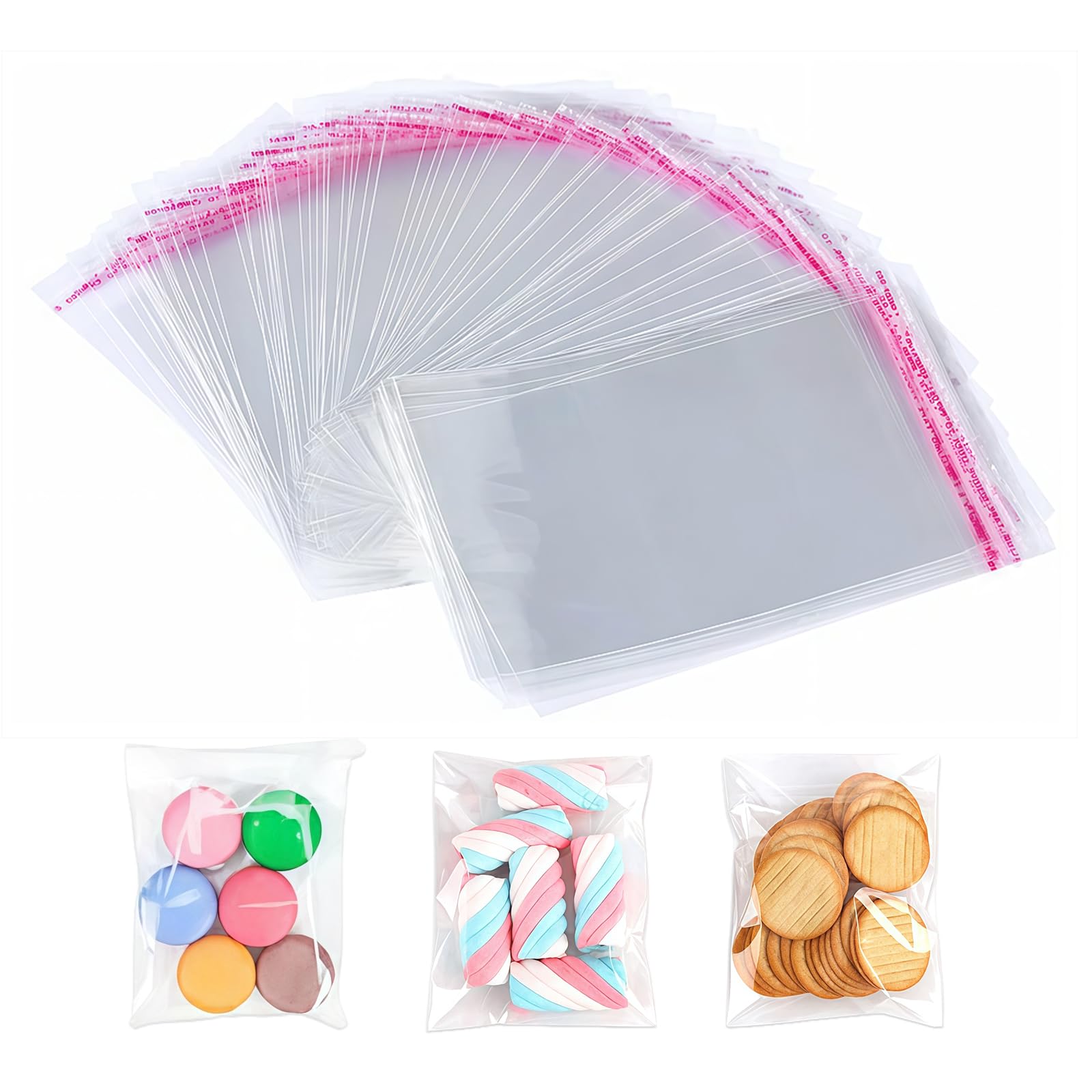 Pack of 300 Cellophane Bags, Self-Adhesive, 13 x 20 cm, Cellophane Bags, Small, Self-Adhesive Transparent Plastic Bags, Self-Adhesive OPP Bags, Cellophane Bags, Small, for Sweets, Gift, Biscuit
