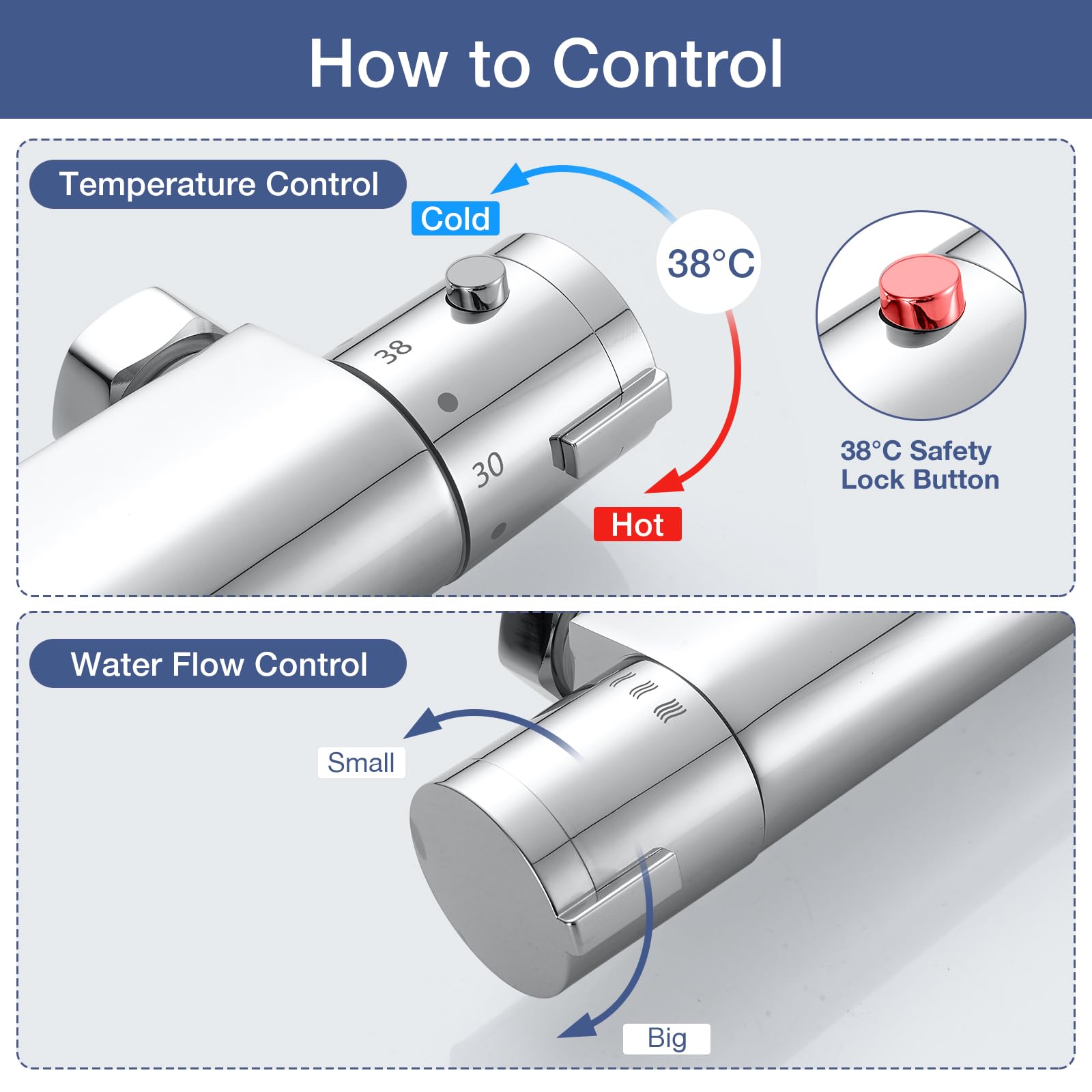Thermostatic Shower Mixer, Bevankly Exposed Thermostatic Shower Mixer Taps Valve Anti Scald Tap - Image 3