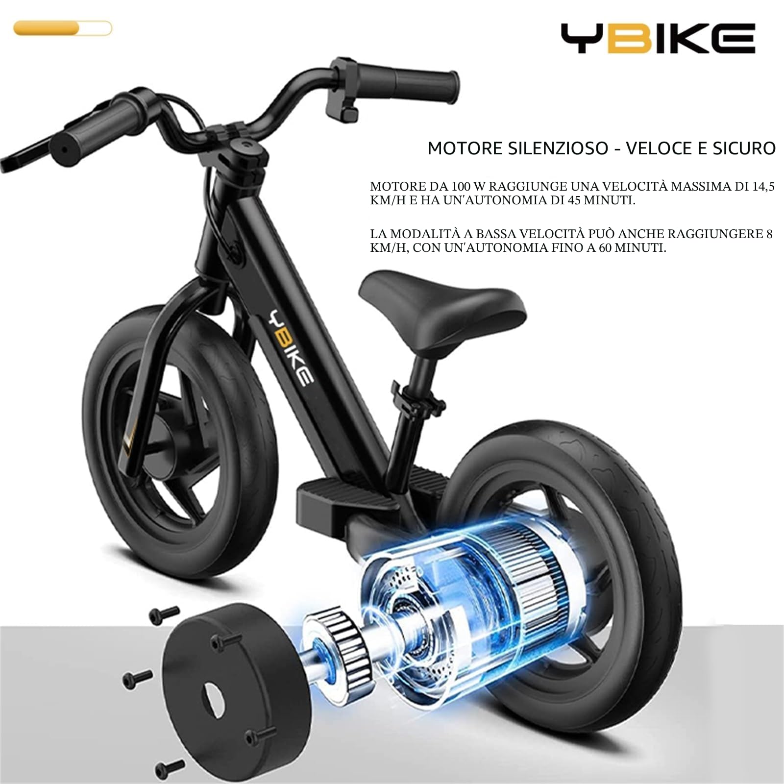 Ybike Bicicletta Elettrica di Bilanciamento per Bambini 3-5 Anni, 12 Pollici bici senza pedali, Design Sicuro e Leggero, Bici Elettrica con Sedile Regolabile, Ideale per Apprendimento Equilibrio