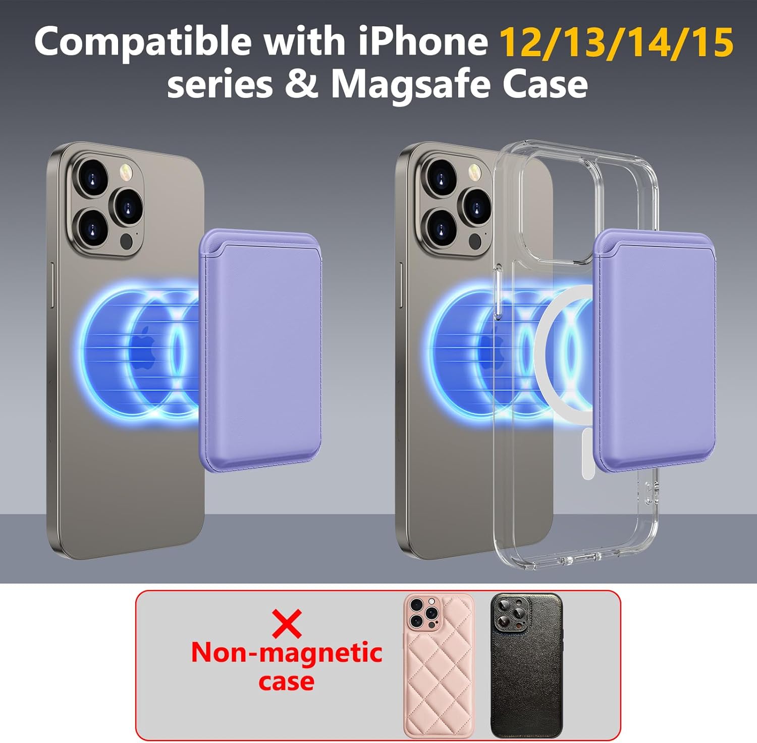 Upgraded MagSafe Wallet, Magnetic Phone Wallet 3 Cards Holder, 23 Magnets, Credit Card RFID Blocking, Slim Leather, Magnetic Wallets for iPhone 17/16/15/14/13/12 Series-Purple - Image 3