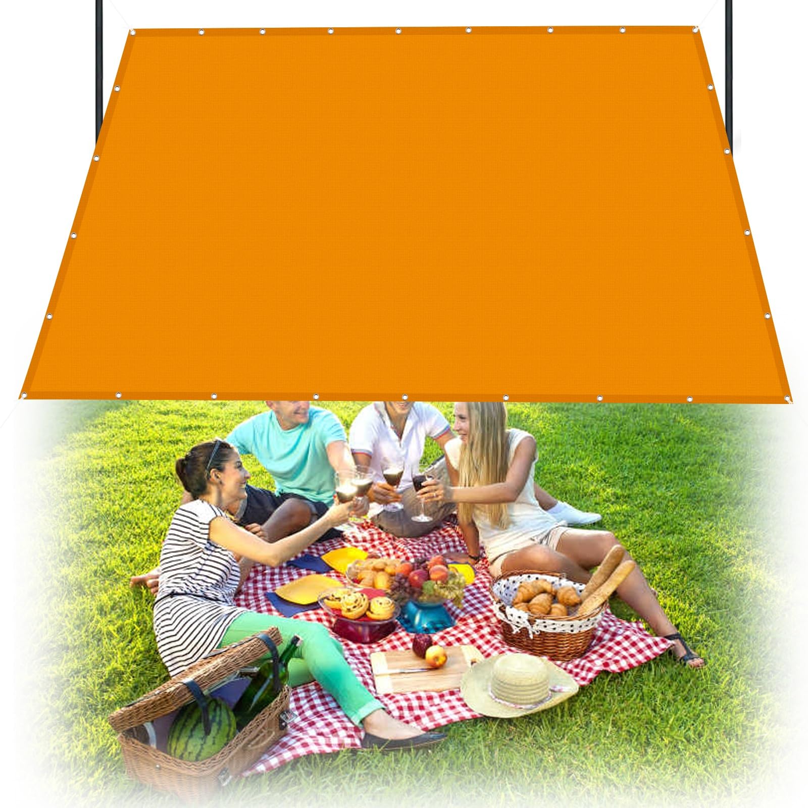 Voile d'ombrage 360 x 500 cm en polyester orange imperméable pour jardin