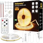 COB LED Strip Light Warm White 3000K, Dimmable Bright 24V Led Tape Light with RF Remote, Indoor COB Led Lights for Bedroom Kitchen Under Cabinet DIY Lighting, 1 Rolls of 10M