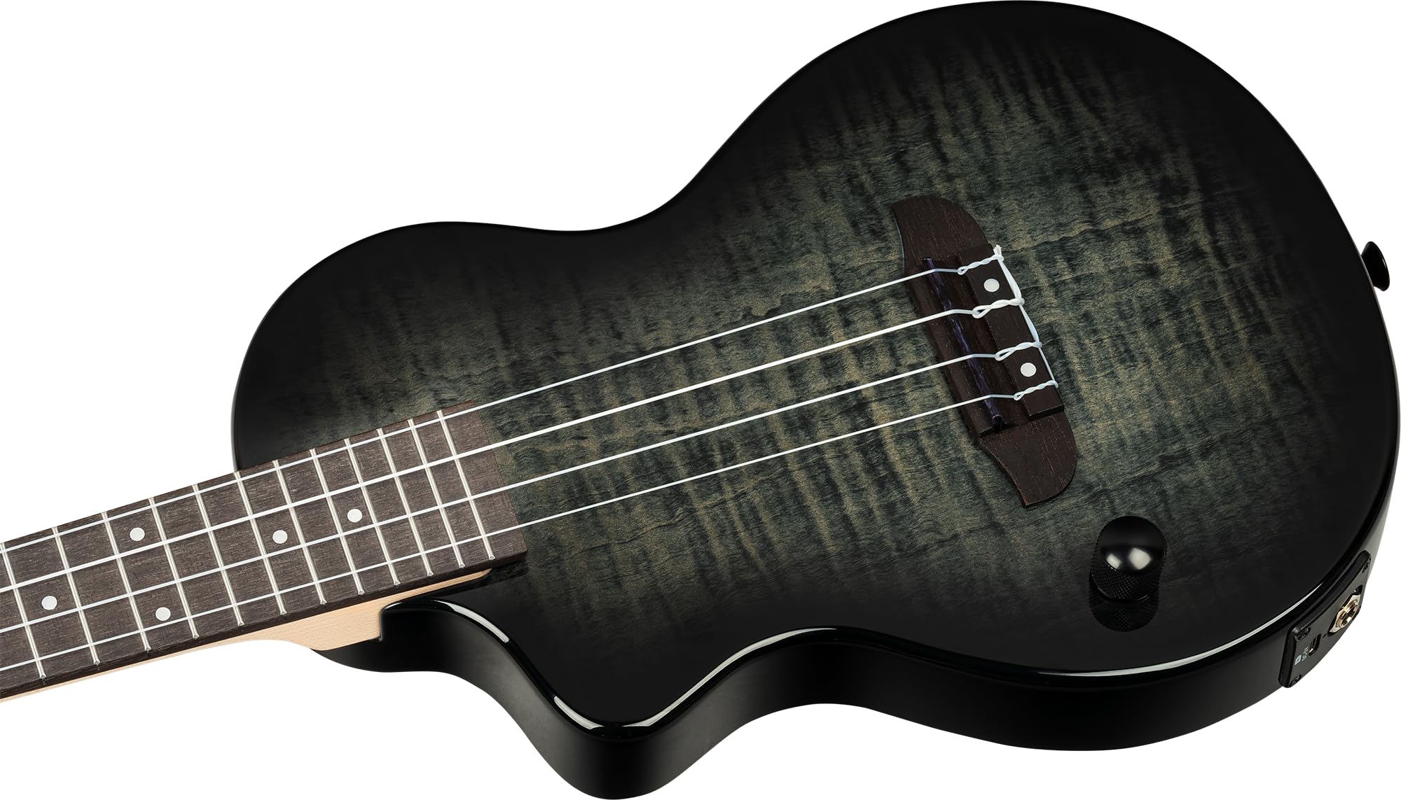 Ortega Guitars Ukulélé Ténor Gaucher – Électro-Acoustique, Corps Plein – Neo Series – Housse Incluse – Érable Flammé/Okoumé, Noir/Gris (NEO-U-TGB-L)