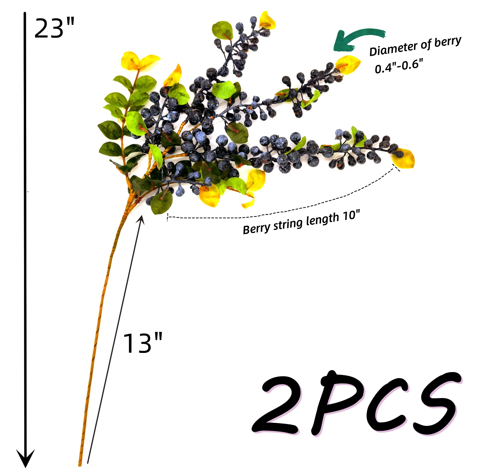 M2cbridge 2 Pcs Artificial Berries Plastic Foam Blueberry Christmas Picks Floral Arrangement 23" Tall (Blue) - Image 3