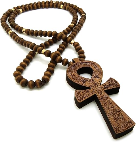Miniatura 6 de Colgante Ankh de la llave de la vida de Egipto 0.315 in 36" collar de cuentas de madera en tono negro y marrón