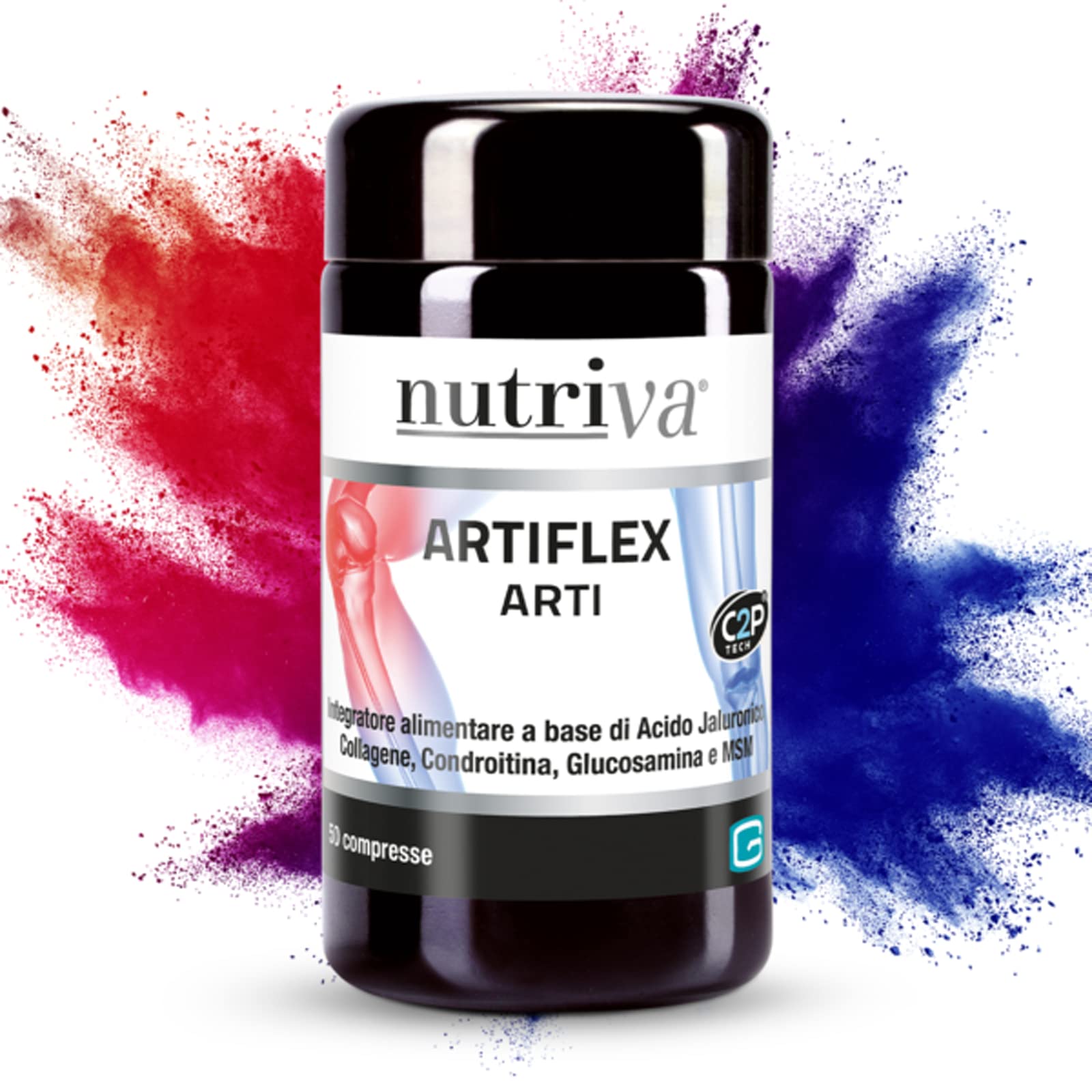 NUTRIVA Artiflex Arti, Integratore Alimentare a Base di Acido Jaluronico, Collagene, Condroitina, Glucosamina, MSM e Prolina, Ideale per la Salute Articolare, 100% Naturale - 50 + 50 Compresse