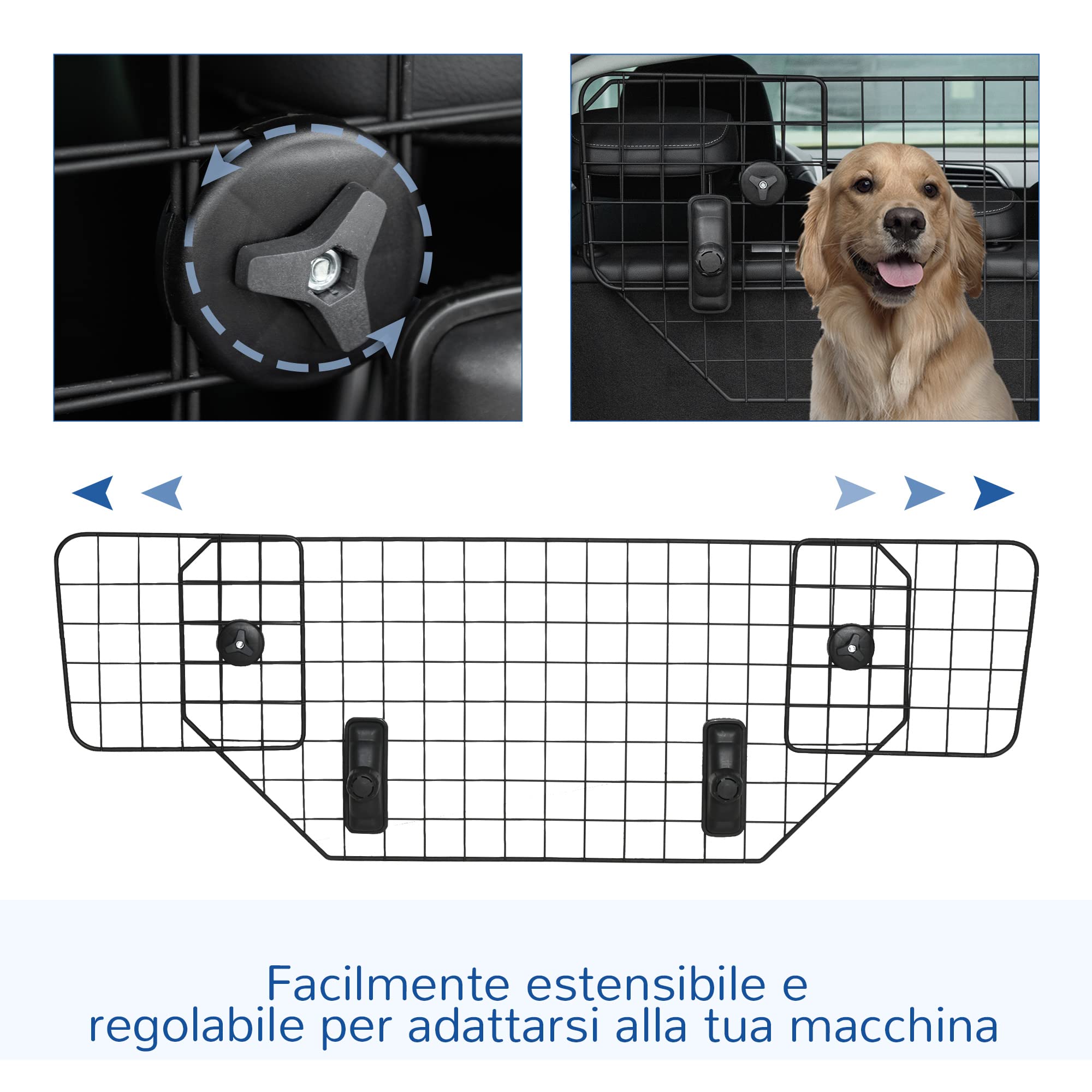 PawHut Hundeschutzgitter Universal Kofferraumgitter Autoschutzgitter Hundegitter verstellbar Trenngitter Metall Schwarz (90-120) x 40,5 cm