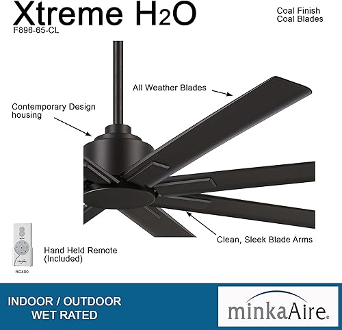 Miniatura 8 de Minka-Aire F896-65-CL Xtreme H2O Ventilador de techo para exteriores de 65 pulgadas con control remoto, carbón Carbón,blanco (Flat White),Níquel