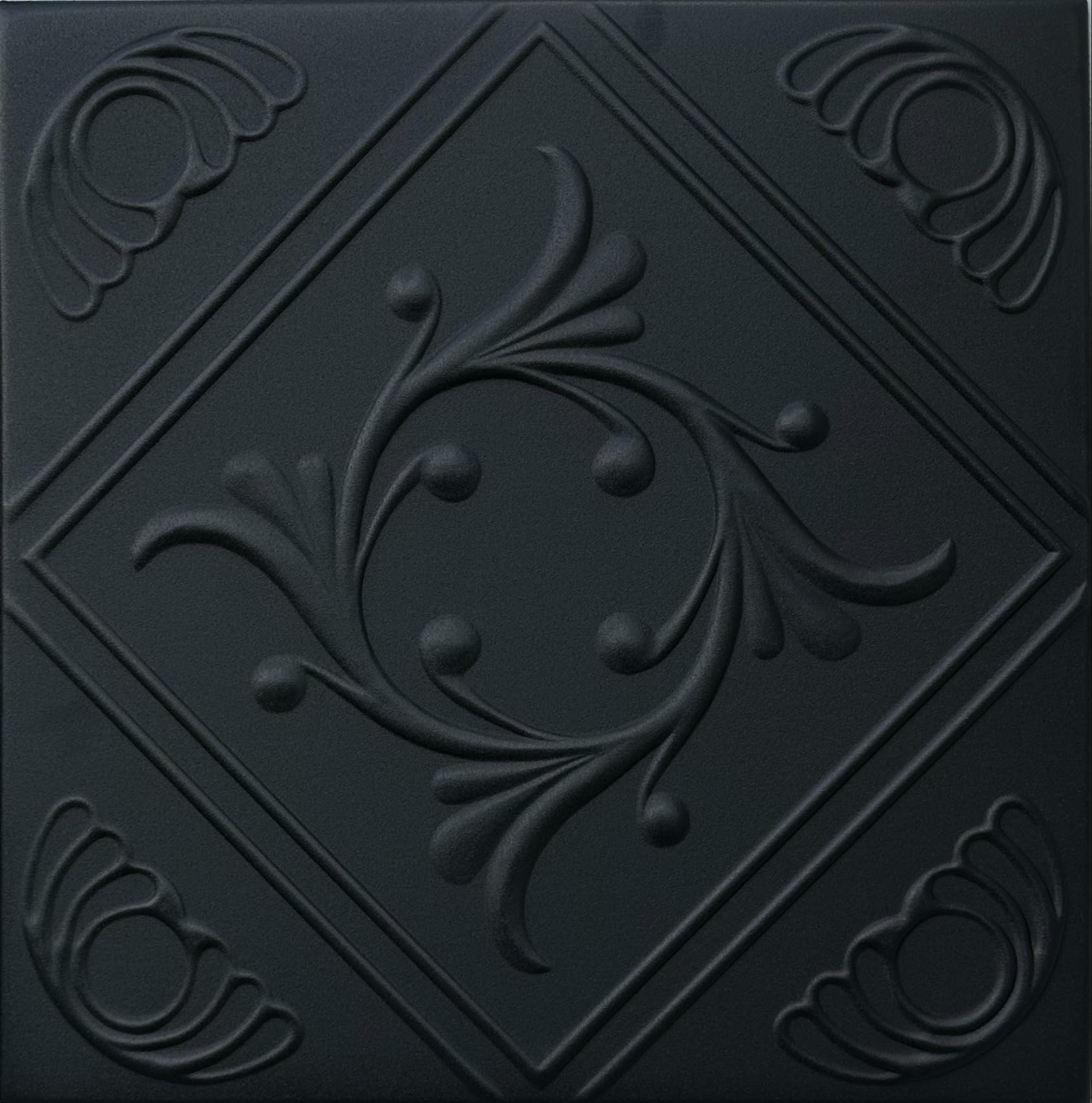 À LA MAISON CEILINGS R02 Diamond Wreath Foam Glue-up Ceiling Tile (21.6 sq. ft./Case), Pack of 8, Black Matte